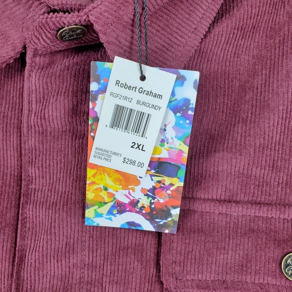 Robert Graham Corduroy Jacket Burgundy Mens XXL New Zip Snap Quilt Lined Cotton - Picture 2 of 7